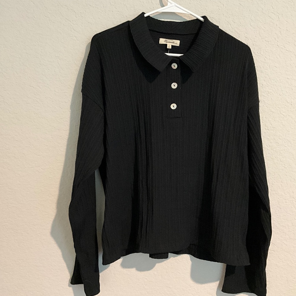 Black striped collared shirt